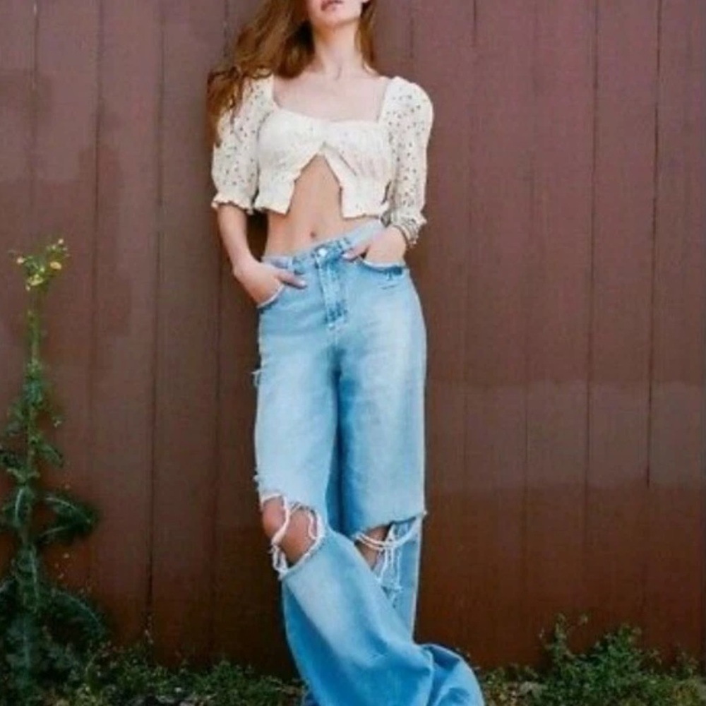 Urban Outfitters Brooke Cream Eyelet Puff Sleeve Blouse Size Large‎